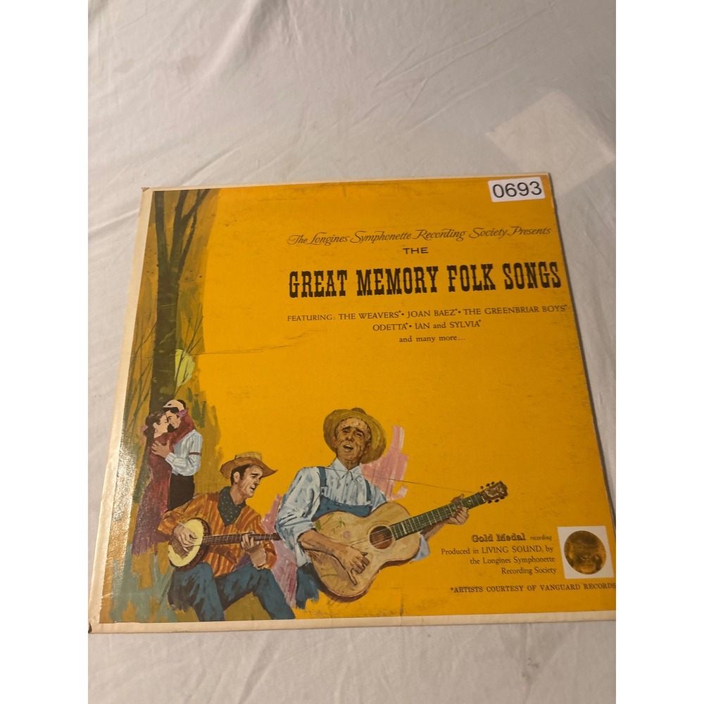 Longines Symphonette Great Memory Folk Songs Vinyl LP 12in Yellow Good Vintage